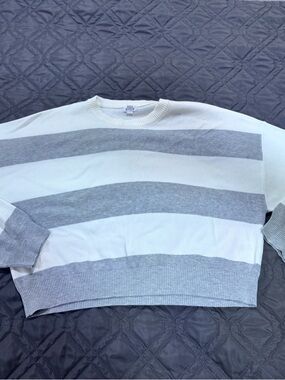 Garage Gray and White Striped Crewneck